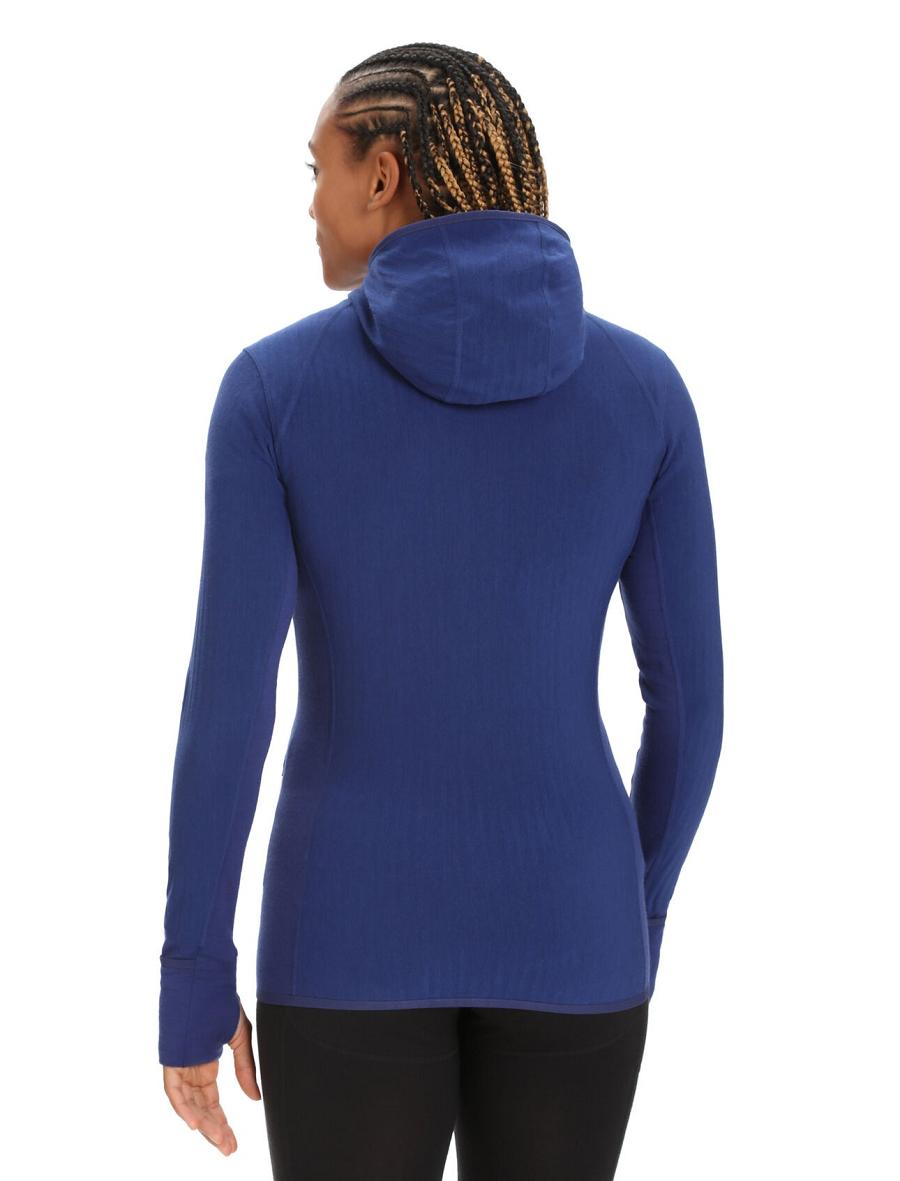 Vestes Icebreaker RealFleece™ Merino Descender Long Sleeve Zip Hood Femme Bleu Royal Bleu Marine | FR 1646ILHS